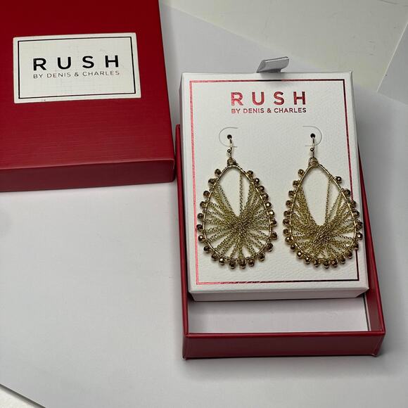 Denis & Charles RUSH earrings gold tone pierced drop dangle costume jewelry - Picture 7 of 11